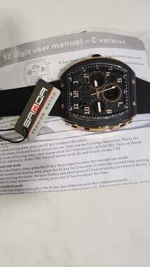 SANDA 6157 Men's Tonneau Dual Display Sport Watch Rose Gold and Black
